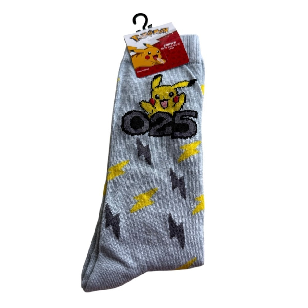 POKEMON Men's PIKACHU 025 Socks With LIGHTENING BOLTS
